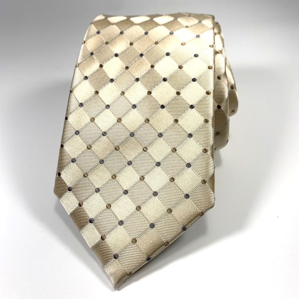 Countess Mara Formal Mens Tie Off White w Silver-Gold Diamond 100%‎ Silk Repp